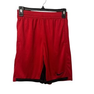 Nike Dri-Fit Red Black Athletic Basketball Shorts Swoosh Boys Youth Size Large
